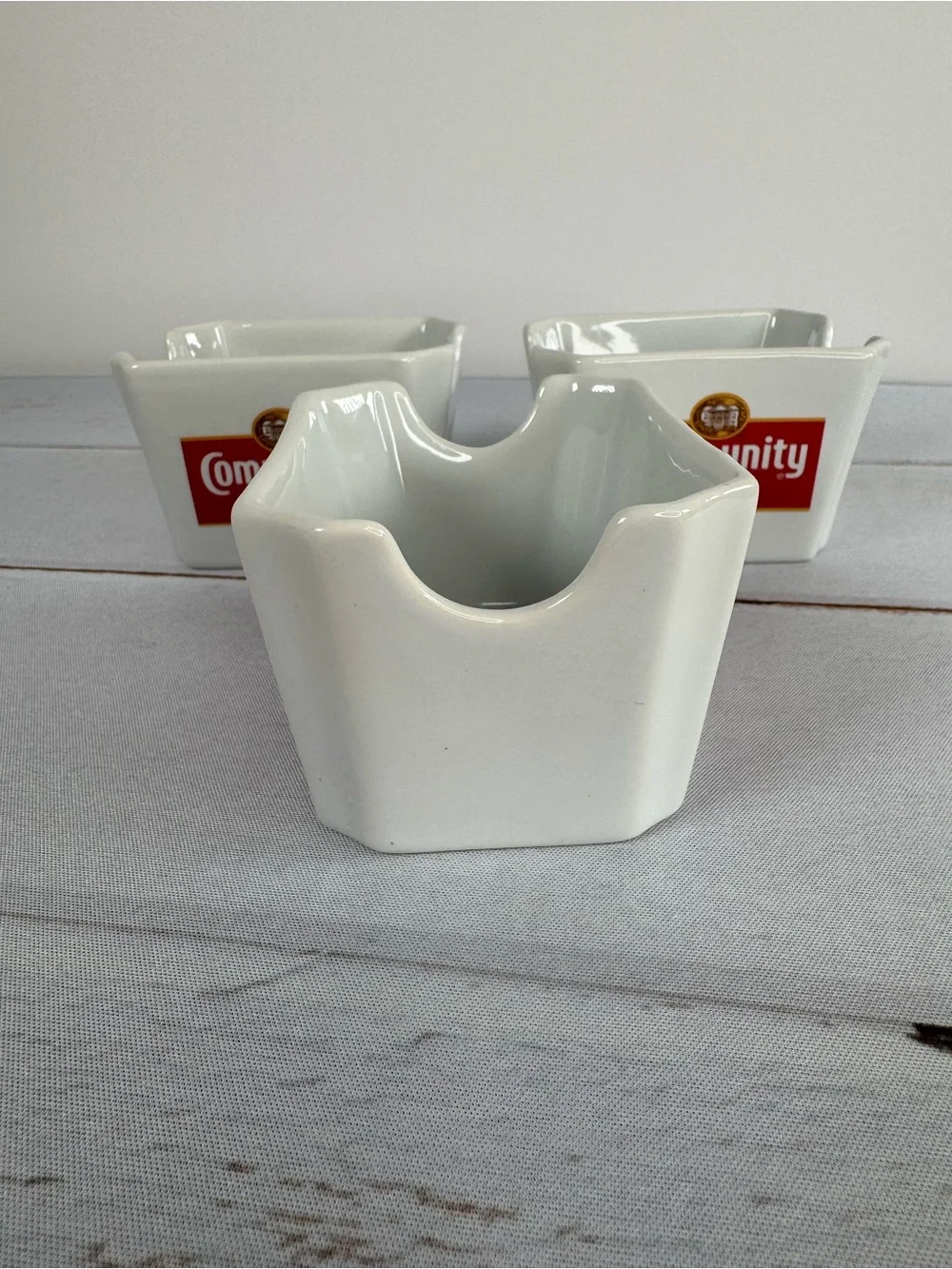 Vintage Community Coffee Ceramic Sugar Packet Caddy Set of 3 Advertising